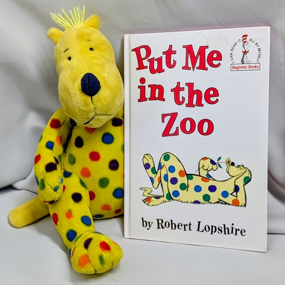 Colorful Polka Dot Plush Leopard with Book